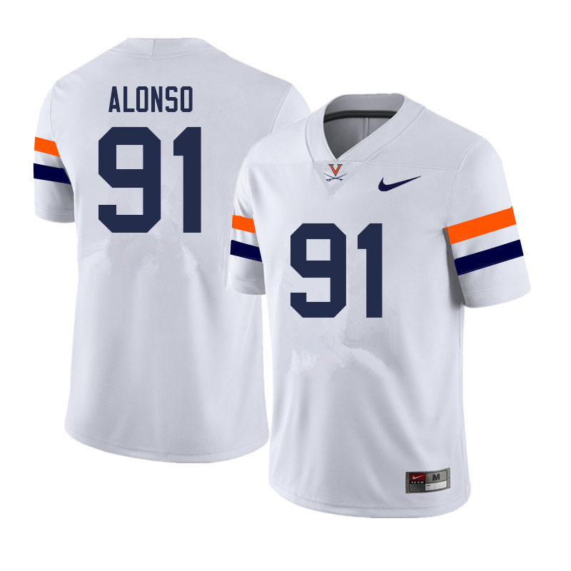 Men #91 Mandy Alonso Virginia Cavaliers College Football Jerseys Sale-White - Click Image to Close